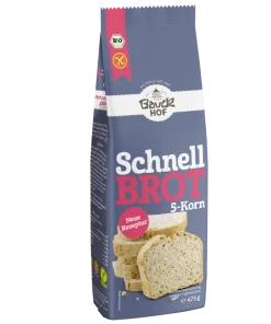 Schnellbrot 5-Korn, glutenfrei – Bio-Brotbackmischung (Bauckhof)