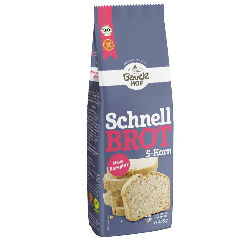 Schnellbrot 5-Korn, glutenfrei – Bio-Brotbackmischung (Bauckhof)