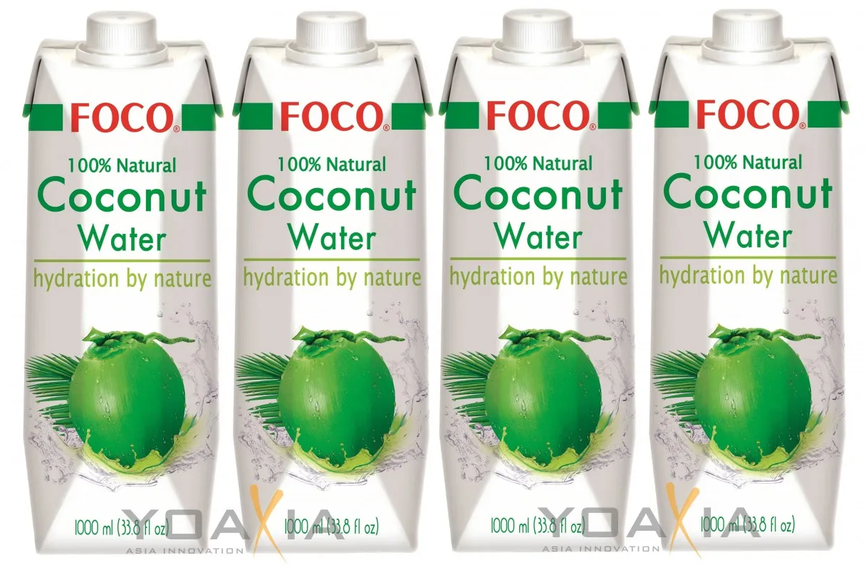4er-Pack FOCO Pures Kokosnusswasser (4x 1L) | Kokoswasser Coconut Water 100% Natural