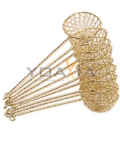 10x Fondue-Sieb Ø 6cm L 22cm, goldfarben, Sieblöffel für Feuertopf, Mongolentopf