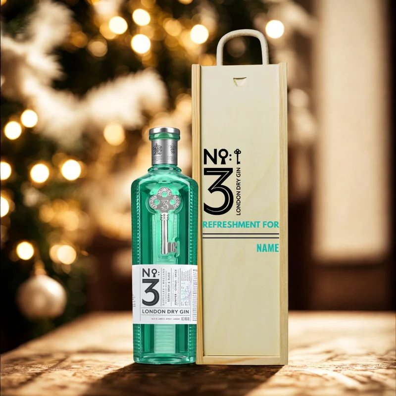 Personalised No.3 London Dry Gin in Wooden Box Gift Set – 70cl (46% ABV)