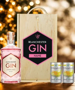 Personalised Manchester Gin Raspberry Infused Gift Set with Folkingtons Tonics 50cl – (40% ABV)