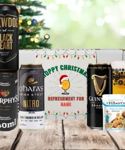 Personalised ‚Hoppy Christmas‘ Stout Beer 4 Can Gift Pack with Glass & Snack