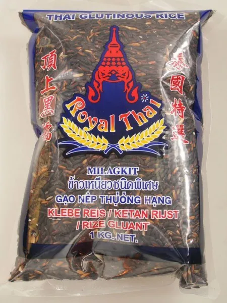 3er Pack ROYAL THAI Schwarzer Klebreis (3 x 1kg) | Klebe Reis | Klebereis | Glutinous Rice THAILAND
