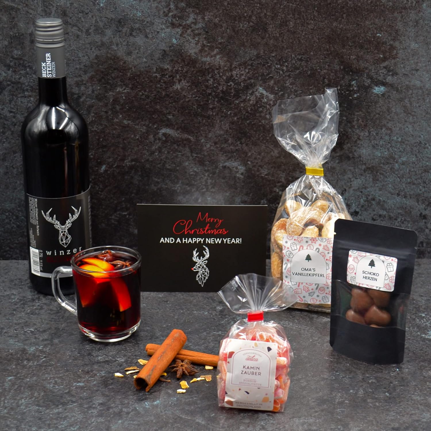 Glühwein Geschenkset „Nürnberg“ | Weihnachten-Geschenkkorb mit Winzer Wein, Schokolade, Vanillekipferl & Süßigkeiten – Bild 8