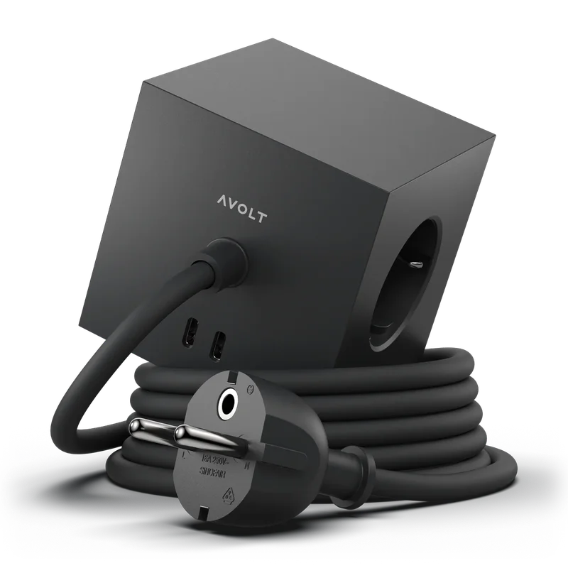 Avolt | Square 1 | Mehrfachsteckdose mit USB-C | Schwarz
