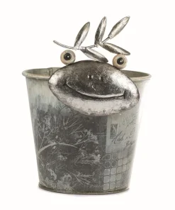 Blumentopf mit lächelndem Frosch aus Zinkblech / Umtopf H 18 cm | Ø 12 cm / Zink