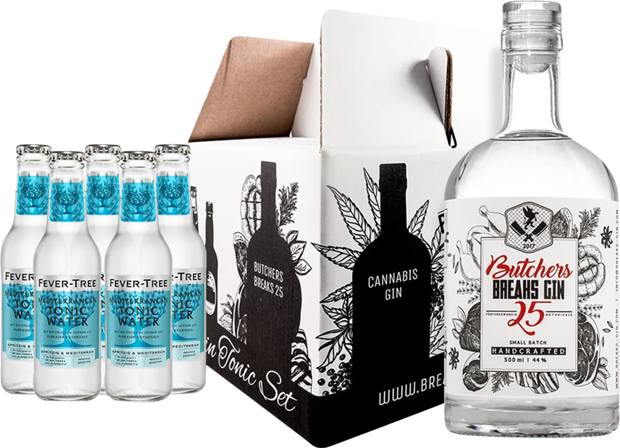 Breaks Genießer-Set Butchers 25 Gin (1x Butchers 25 Gin + 5x Fever Tree Mediterranean Tonic Water) – Bild 2