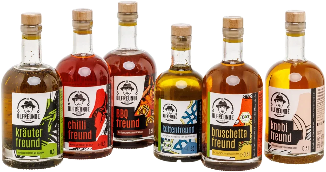 Ölfreunde Bestseller Box (1x Kräuteröl + 1x Chiliöl + 1x BBQ Öl + 1x Keltenöl + 1x Bruschettaöl + 1x Knoblauchöl) – Bild 2