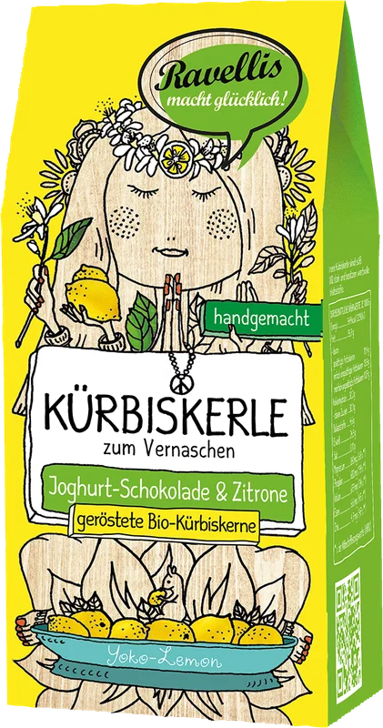 Ravelli’s Pumpkin Seeds – Yoko-Lemon – Organic Pumpkin Seeds with Yogurt Chocolate & Lemon