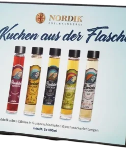 Buddelkuchen Probierpaket (1x Käsekuchen Likör + 1x Franzbrötchen Likör + 1x Apfelkuchen Likör + 1x Nussecken- Likör + 1x Schoko-Kirschkuchen Likör)