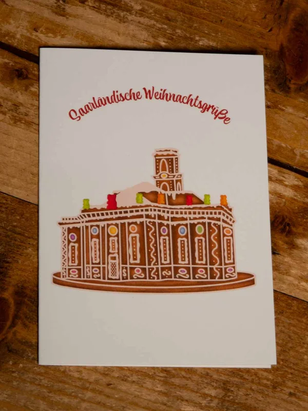 Saarländische Weihnachtsgrüße Karte Ludwigskirche Lebkuchen